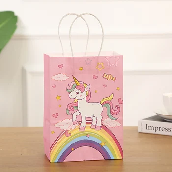 12ШТ Rainbow Unicorn Подаръчни Хартиени торби Рожден Ден Украси Детски Душ Декор Опаковъчна Чанта Вечерни Подаръци TC092A