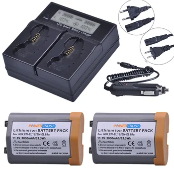 2 елемента 3000 ма батерия EN-EL18 EN-EL18A Батерия + Умен Бързо LCD Двойно Зарядно устройство за Nikon EN-EL18 ENEL18 D4, D4S, D5, MB-D12, D800, D800E