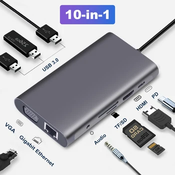 OFCCOM C USB ХЪБ Тип C за HDMI 4k Мулти USB 3.0 ХЪБ, VGA, RJ-45 Lan Ethernet Адаптер Докинг Станция за MacBook Pro Type c докинг станция