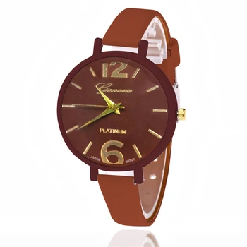 WOKAI висококачествени модерни ежедневни дамски часовник с голям циферблат и малка каишка, кварцов часовник с кожена каишка, женски прости студентски часовници в стил
