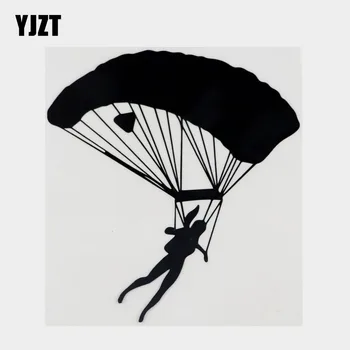 YJZT 13,7 см х 14,8 см Силует на момиче с парашут Автомобили стикер Vinyl стикер Черен/Сребрист 8A-1444