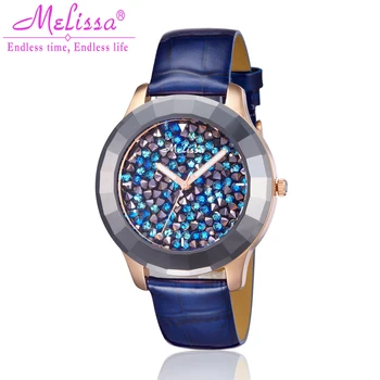Дамски часовници Мелиса Crystal Lady, Японски Кварцов Часовник, Модерна Гривна От Естествена Кожа За Момичета, Луксозни Кристали, Подарък За Рожден Ден