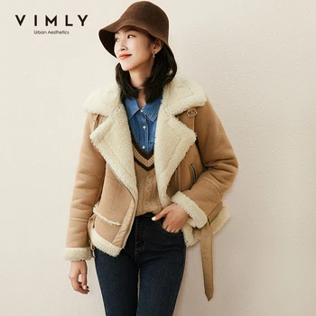 Зимни дамски якета Vimly, Модни Дебели топло Палто с Цип с Ревера, Ежедневни Дамски Къс яке, Палто F5508