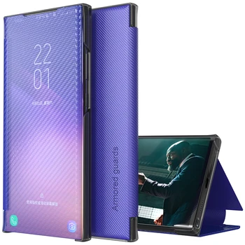 Луксозен Матиран умен огледален калъф за телефон от въглеродни влакна с панти капак за Samsung Galaxy A22 A32 5G A52 A72 S20 S21 FE M62 F62 A21S A42 А02 S8