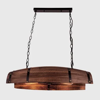 Модерната винена бъчва полилей селски дървен окачен лампа E27 висящ кухненски бар тавана лампа, верига регулируеми осветителни тела
