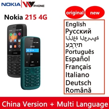 Нов Оригинален Мобилен телефон Nokia 215 4G Многоезичен 2.4-инчов с две SIM-карти, Bluetooth FM радио 1150 mah Функция на Мобилен телефон