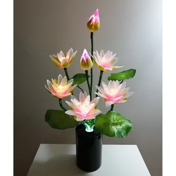 Нов Стил 7 глави Led цветни светлини Lotus light буда лампа Fo лампа с Нестандартен арт цвете от оптични влакна